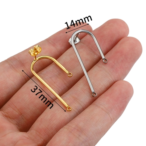 Stainless Steel U Shape Earring Posts With Dual Hanging Loops Vacuum Gold Plated DIY Jewelry Making Findings Connector