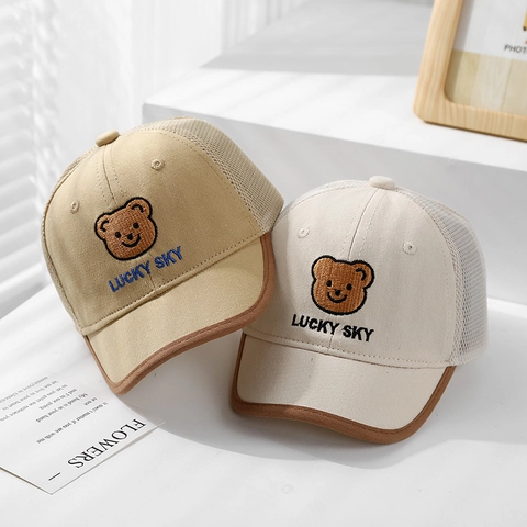 Toddler Baby Baseball Cap Mesh Trucker Hat Breathable Sun Protection Bear Embroidery Cotton Polyester For Kids