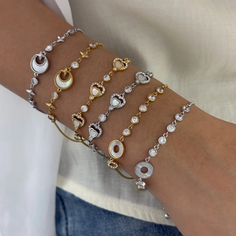 Verstellbares Edelstahlarmband Mit Perlmutt Und Zirkon Stern Mond Herz Designs Für Damen