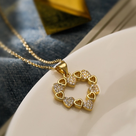 Heart Pendant Necklace Hollow Tree Of Life Tassel Gold Plated Copper Cubic Zirconia Elegant Jewelry For Women