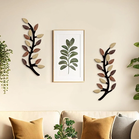 Vintage Wood Grain Olive Leaf Branch Wall Art Shrub Foliage Hanging Decor Ornament For Living Room Bedroom Home Office