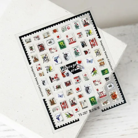Nail Stickers 5D Stereoscopic Adhesive Vintage Stamp Design Flower Bird Butterfly Pattern Transparent PET Decoration DIY