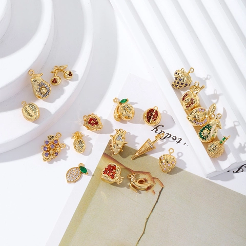 Fruit Charms Pendants 18K Gold Plated Copper With Zircon Inlaid Tiny Small DIY Jewelry Making Accessories Kawaii Style