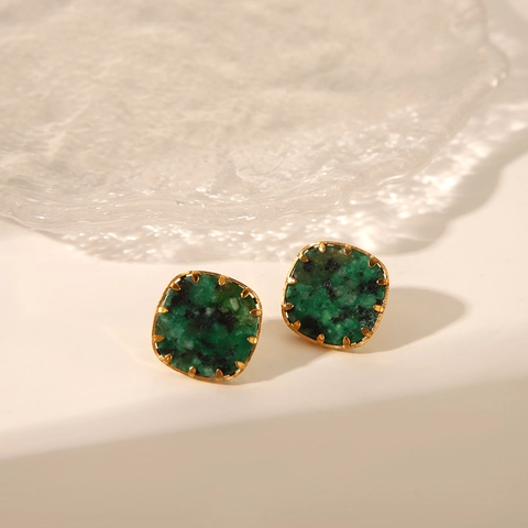 Edelstahl Schmuck Türkis Quadratische Ohrringe Und Verstellbarer Ring PVD Vergoldet Vintage Elegant Damen