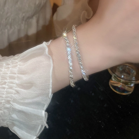 Glinsterende Strass Elastische Tennis Armband Koper Luxe Minimalistische Sieraden Voor Dames