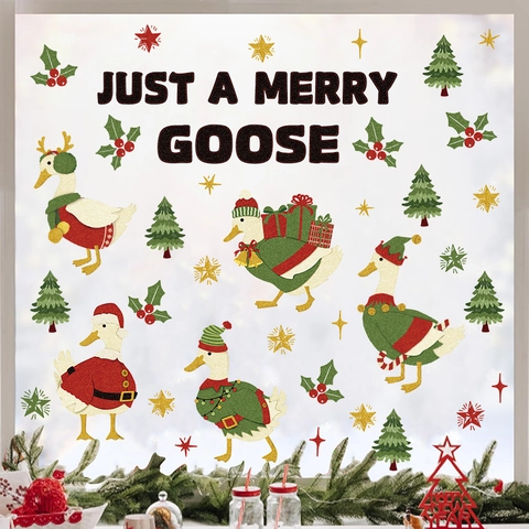 Pegatinas De Pared De Navidad PVC Autoadhesivas Dibujos Animados Ganso Animal Decoración De Vacaciones Calcomanías Sala Dormitorio Lindo