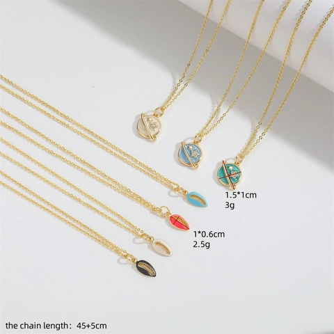 Vintage Planeet Ster Hanger Ketting Koper Emaille Schelp Sieraden Voor Vrouwen Niche Minimalistisch Sleutelbeen Ketting