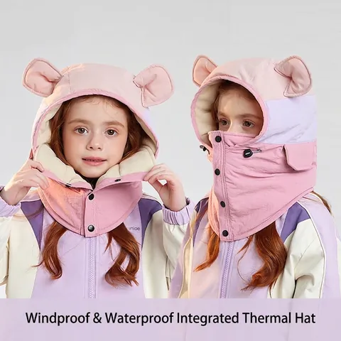 Passamontagna Invernale Bambini Cappello Sciarpa Maschera Integrato Antivento Impermeabile Foderato In Pile Con Orecchie Da Orso
