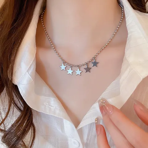 Pentagramm Stern Halskette Legierung Straß Clavicle Kugelkette Süß Cool Retro Minimalistisch Stil Für Damen