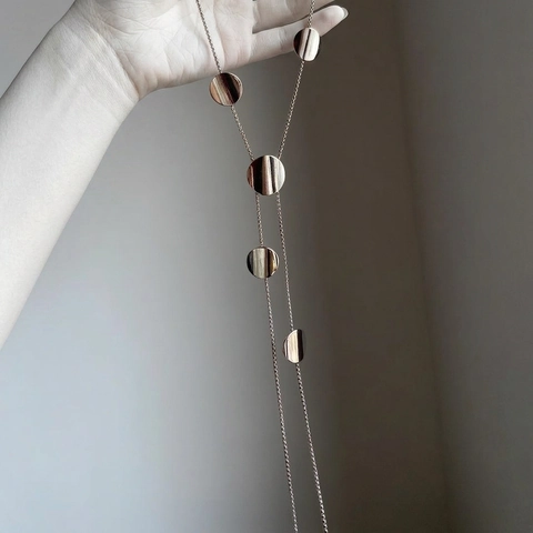 Collier À Pampilles À Disque Rond Poli En Alliage Chaîne De Clavicule En Y Bijoux Géométriques Minimalistes Réglables