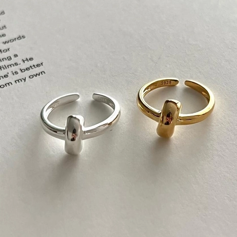 Anello Nodo In Argento Sterling 925 Minimalista Intrecciato Regolabile Fascia Aperta Gioielli Per Donna Placcato Oro 18K