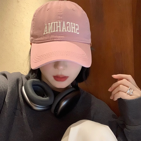 Women Cotton Baseball Cap With Letter Embroidery Adjustable Large Head Circumference Fashion Casual Sunshade Hat