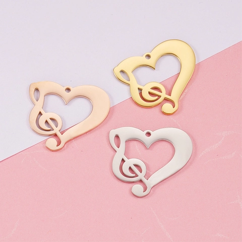 Stainless Steel Heart G-Clef Musical Note Pendant For DIY Jewelry Making Elegant Hollow Out Mirror Polished Accessory