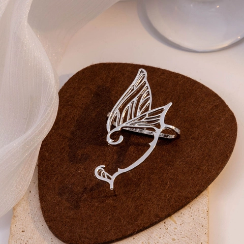 Butterfly Wing Elf Ear Cuff Zinc Alloy With 925 Sterling Silver Earring Post Hollow Out Gothic Fantasy Earring For Women