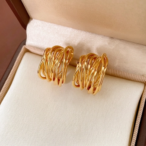 Orecchini A Cerchio A Forma Di C Avvolti A Più Strati Placcati In Oro Con Perno In Argento Per Donna Gioielli Intrecciati