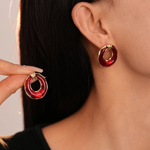Geometrische Hoop Oorbellen Hars Legering Vintage Retro Stijl Met Zilveren Oorsteker Voor Vrouwen Eenvoudige Sieraden