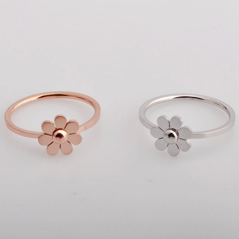 Minimalist Daisy Flower Ring Titanium Steel Polished Rose Gold Steel Color Jewelry For Women Couple Gift Fashion