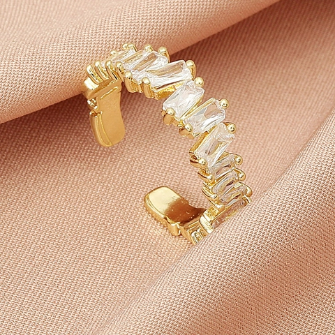 Baguette Zircon Ring Copper Open Adjustable Minimalist Trendy Niche Design Jewelry For Women