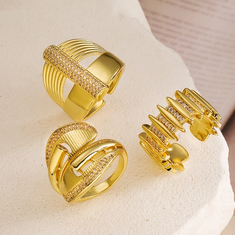 Geometrischer Offener Ring Für Damen Kupfer 18K Vergoldet Mikropave Zirkon Minimalistischer Verstellbarer Chic Schmuck