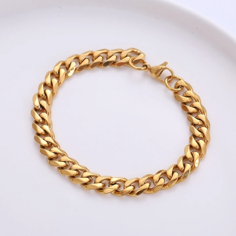 Pulsera De Cadena De Eslabones Cubanos De Acero Inoxidable Pulido Joyería Punk Hip Hop Geométrica Para Hombres Y Mujeres Unisex