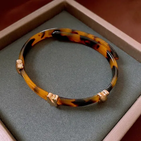Tortoiseshell Leopard Print Bangle Resin Acrylic Vintage Retro Style Fashion Jewelry Accessories For Women