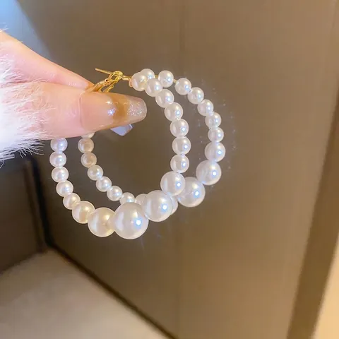 Grote Hoop Oorbellen Met Gradiënt Kunstparels En 925 Sterling Zilveren Oorknopjes Elegant Mode Voor Dames