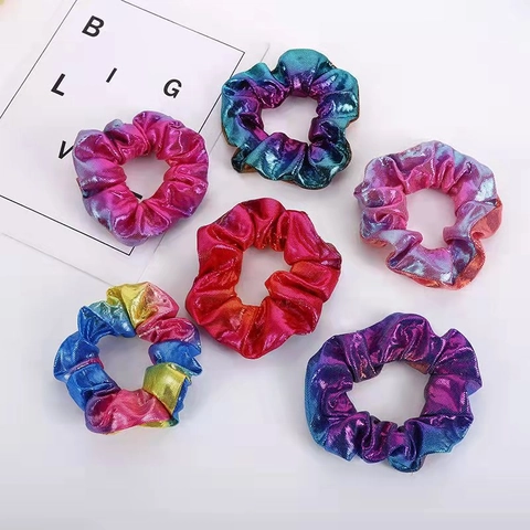 Irisierende Metallic Scrunchies Gradient Laser Stoff Große Haargummi Elastisches Stirnband Glänzende Pferdeschwanzhalter