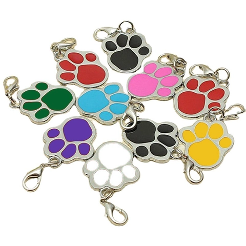 Zinklegierung Emaille Pfotenabdruck Haustier ID Tag Anti-Verlust Anhänger Für Hund Katze Halsband Buntes Cartoon Zubehör