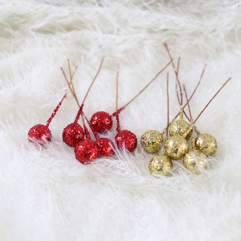 Artificial Glitter Berry Stems Sparkling Foam Berries On Bendable Wire For Christmas Tree Decoration Home Craft Decor