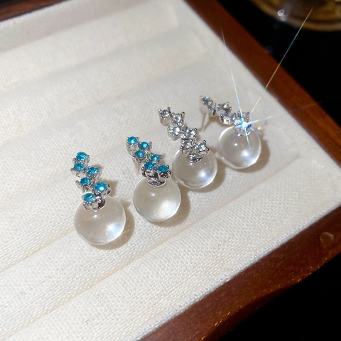 Geometrische Blaue Zirkon Ohrstecker Mit 925 Sterling Silber Ohrstecker Kupferbasis Transparente Kugel Anhänger Für Frauen