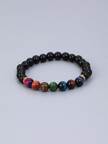 Men Beaded Bracelet Volcanic Lava Stone Tiger Eye Seven Chakra Energy Healing Elastic Natural Stone Classic Retro