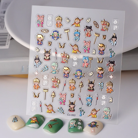 Stickers Ongles Relief 5D Imperméables Autocollants Personnages Dessins Animés Style Chinois Traditionnel Décoration Manucure Femmes