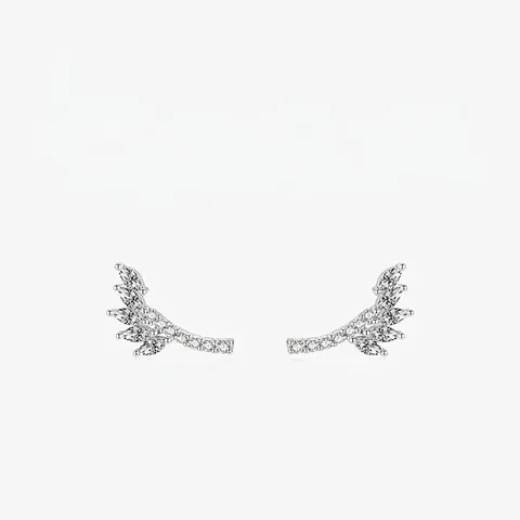 Wing Leaf Ear Crawlers With 925 Sterling Silver Earring Post Marquise Cubic Zirconia Small Elegant Studs For Women