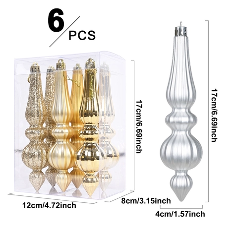 Christmas Tree Ornaments Hanging Icicle Drop Pendants Shatterproof Plastic Electroplated Matte Glitter Xmas Decoration