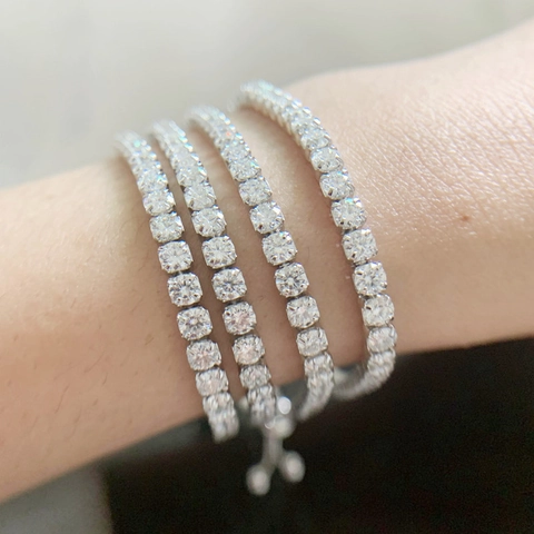 Bracelet Tennis en Argent Sterling S925 Avec Moissanite pour Femme Hip Hop Micro Pave Rangée Simple Entièrement Diamanté Bracelet Cuban Link