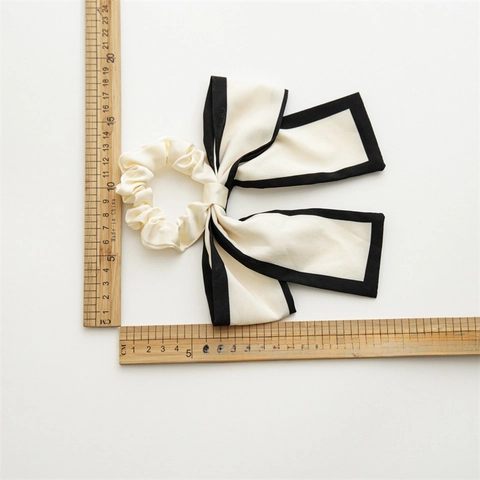 Elegante Satijnen Strik Scrunchies Met Lange Streamer Contrasterende Rand Franse Retro Haarelastiekjes Voor Dames