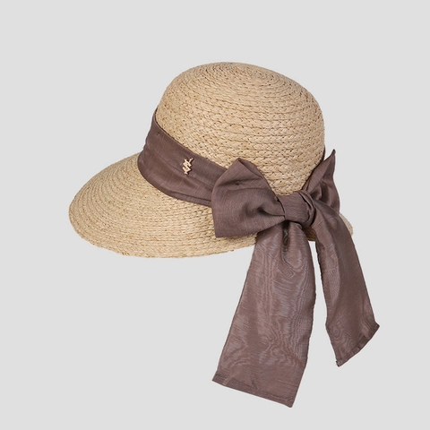 Women Raffia Straw Sun Hat Wide Brim French Style Elegant Round Top With Large Chiffon Bow Ribbon Summer Beach Vacation