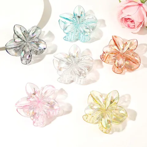 Flower Hair Claw Clips Matte Gradient Acrylic Iridescent Plumeria Shape Strong Hold Hair Clamps For Women Girls Accessories