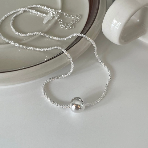 Collana Con Sfera In Argento Sterling 925 Minimalista Pendente Perla Rotonda Lucida Catena Scintillante Girocollo Donna