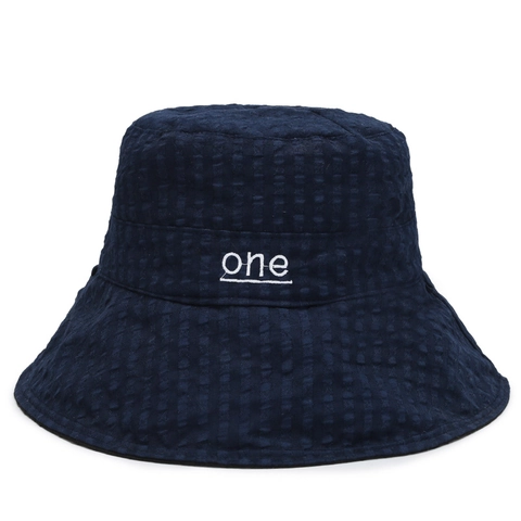 Cotton Seersucker Reversible Bucket Hat Wide Brim Sun Protection Embroidery Letter One Casual Summer Outdoor Sun Hat