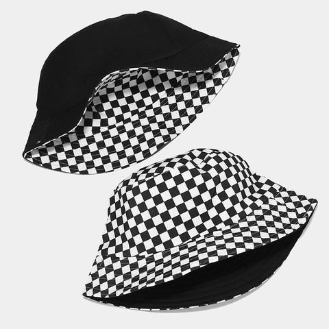 Omkeerbare Vissershoed Schaakbord Polyester Zonbescherming Outdoor Mode Dames