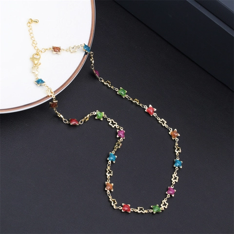 Collana Doppia in Rame Zirconia per Donna Ciondolo Stella Cuore Colorato Placcato Oro Girocollo Regolabile Gioielleria Regalo
