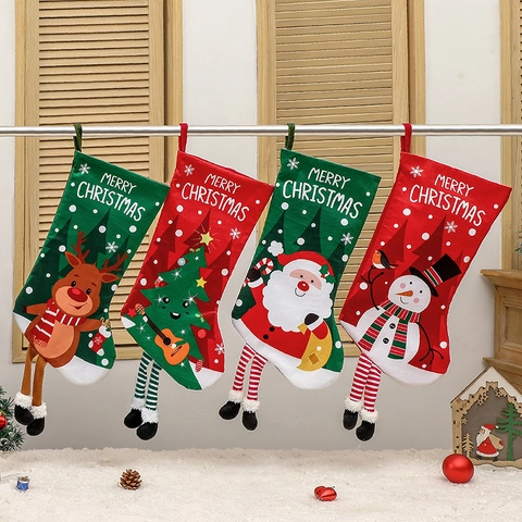 Calza Di Natale Ornamenti Da Appendere Tessuto Peluche Stampa Merry Christmas Gambe Lunghe Decorazioni Natalizie Babbo Natale
