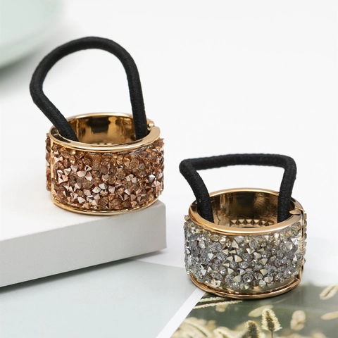 Alloy Rhinestone Ponytail Cuff Hair Tie Elegant Sparkly Metal Hair Ring Elastic Band For Women Girls Hair Accessories