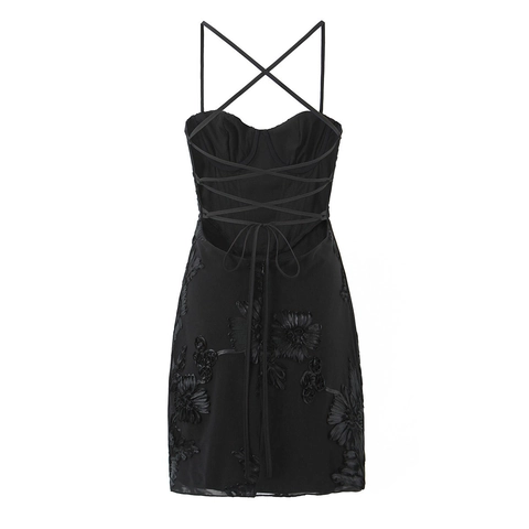 Mini Abito Da Donna Ricamo Fiori Dimensionali Scollo A Cuore Schiena Scoperta Maglia Camisole Sexy Elegante Festa
