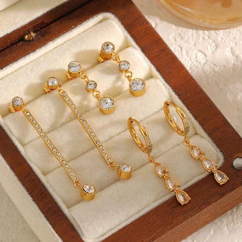 Orecchini Pendenti In Acciaio Inossidabile 304 Con Placcatura Oro Zirconia Nappa Per Donne Moda Stile Lusso Leggero