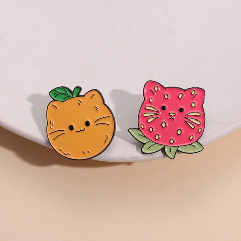 Spilla Creativa in Smalto a Forma di Gatto Frutta Lega Anguria Fragola Avocado Limone Kiwi Arancia Pera Gioielli per Zaino Vestiti