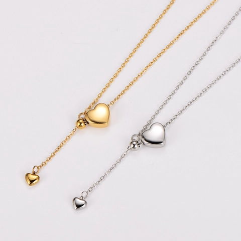 Collar Con Colgante De Corazón De Acero Inoxidable Doble Corazón En Forma De Y Lariat Ajustable Borla Joyería Minimalista Para Mujeres