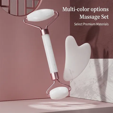 Resin Facial Roller And Heart Shaped Gua Sha Board Massage Tool Rose Gold Alloy For Face Care Skin Tightening Relaxing