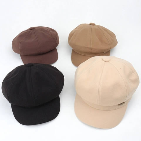 Newsboy Cap Retro Octagonal Hat Woolen Warm Winter Headwear Solid Color Fashion Cabbie Hat For Men And Women